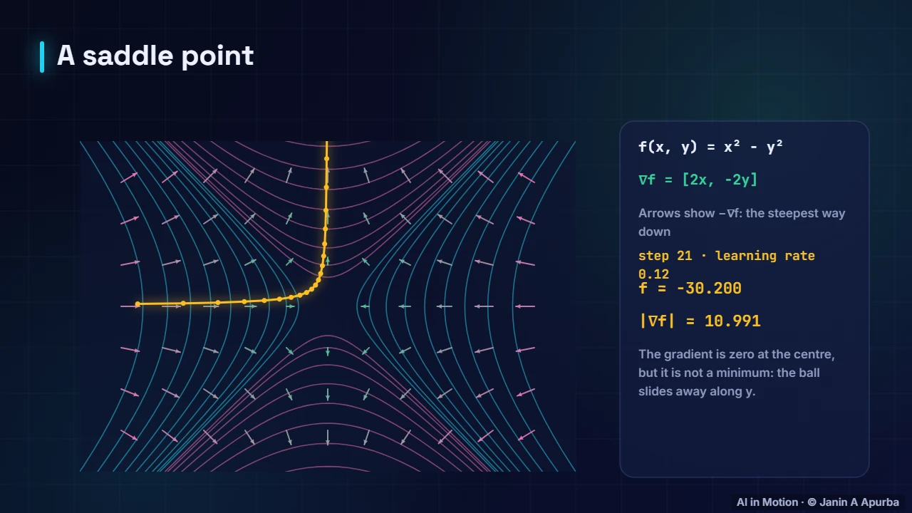 Saddle points — Gradient Descent and Optimisation: A Deep Dive