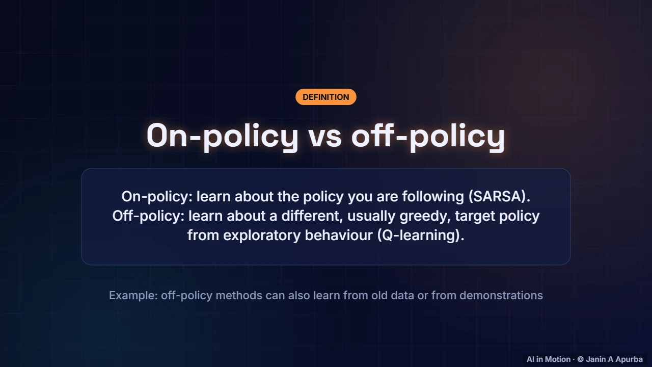 On-policy vs off-policy — Learning from Experience: Monte Carlo, TD, SARSA and Q-Learning